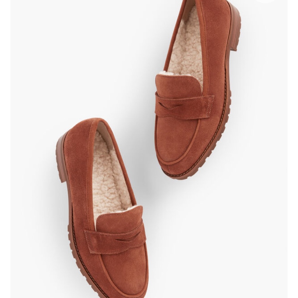 Talbots suede Sherpa lined penny loafer